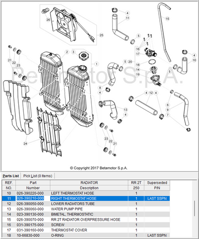Beta OEM - RIGHT RADIATOR Thermostat Hose