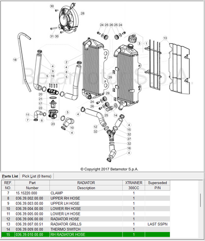 Beta OEM - R.H. RAD HOSE - X -TR.