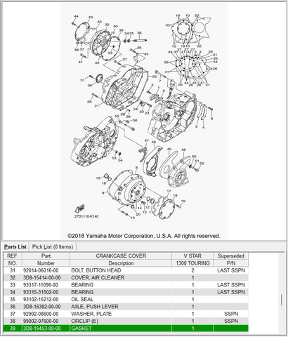 YAMAHA OEM -  COVER GASKET