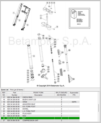 Beta OEM - Nut for rebound rod, Sachs CC