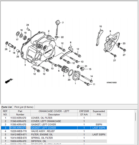 IGNITION COVER GASKET CRF250RX 2004-09